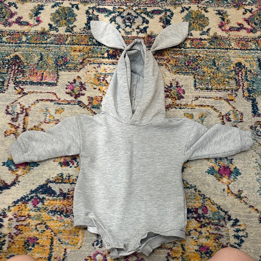 SHEIN Gray Bunny Ear Hooded Bodysuit